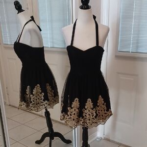 2/$70 Black Strapless Dress with Gold Detailing - Fits Size XS